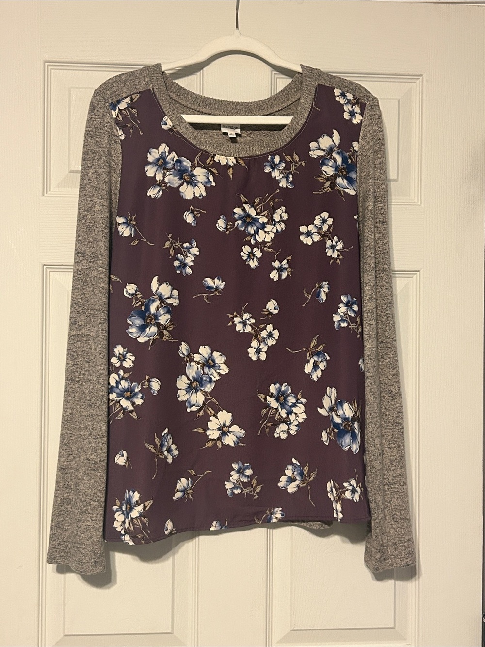 Stitch Fix Kaileigh Purple Floral Mixed-Media Long Sleeve Top